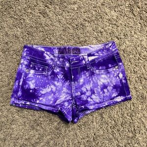 Purple tie dye jean shorts